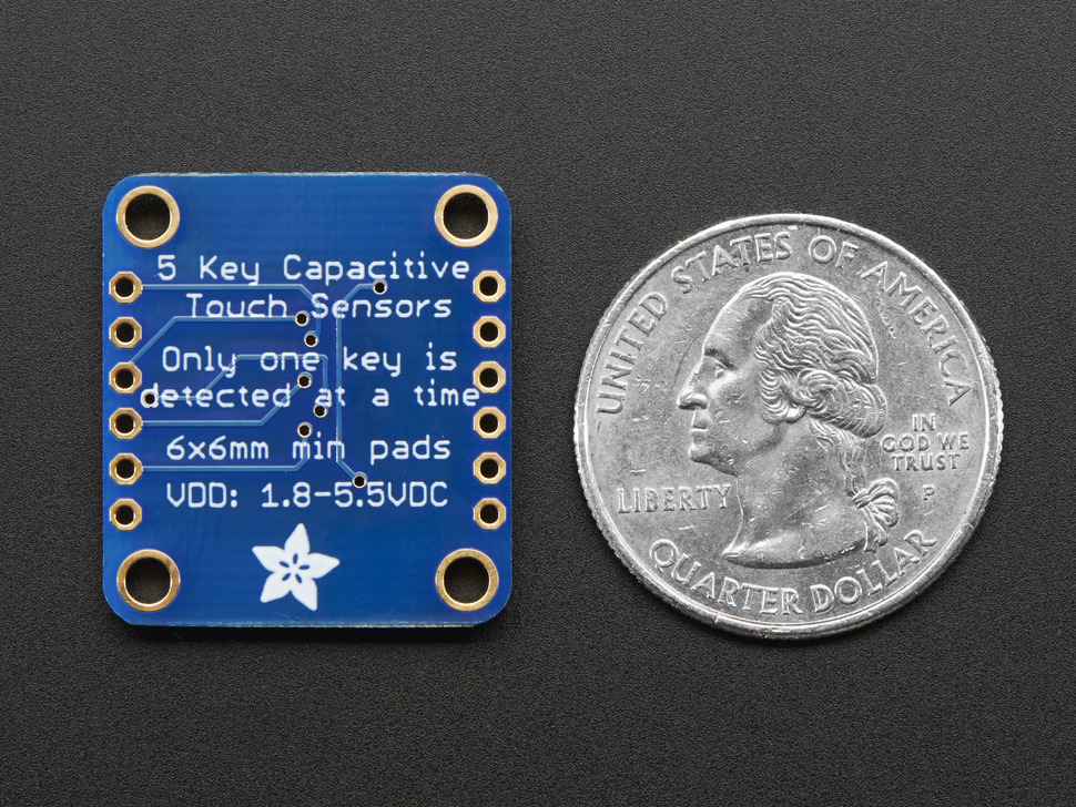 Standalone 5-Pad Capacitive Touch Sensor Breakout - AT42QT1070 - Click Image to Close