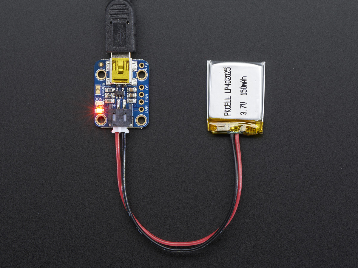 Adafruit Mini Lipo w/Mini-B USB Jack - USB LiIon/LiPoly charger - Click Image to Close