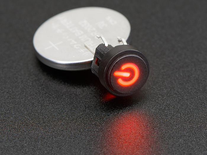 Mini Illuminated Momentary Pushbutton - Red Power Symbol - Click Image to Close