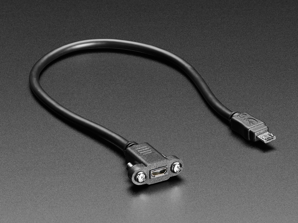 Panel Mount Extension USB Cable - Micro B Male to Micro B Female - Click Image to Close