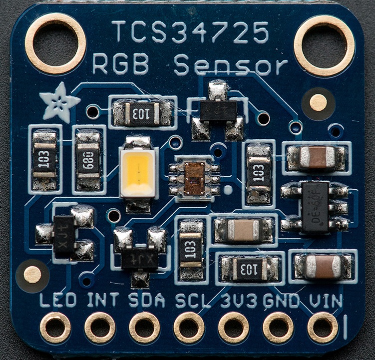 RGB Color Sensor with IR filter and White LED - TCS34725 - Click Image to Close