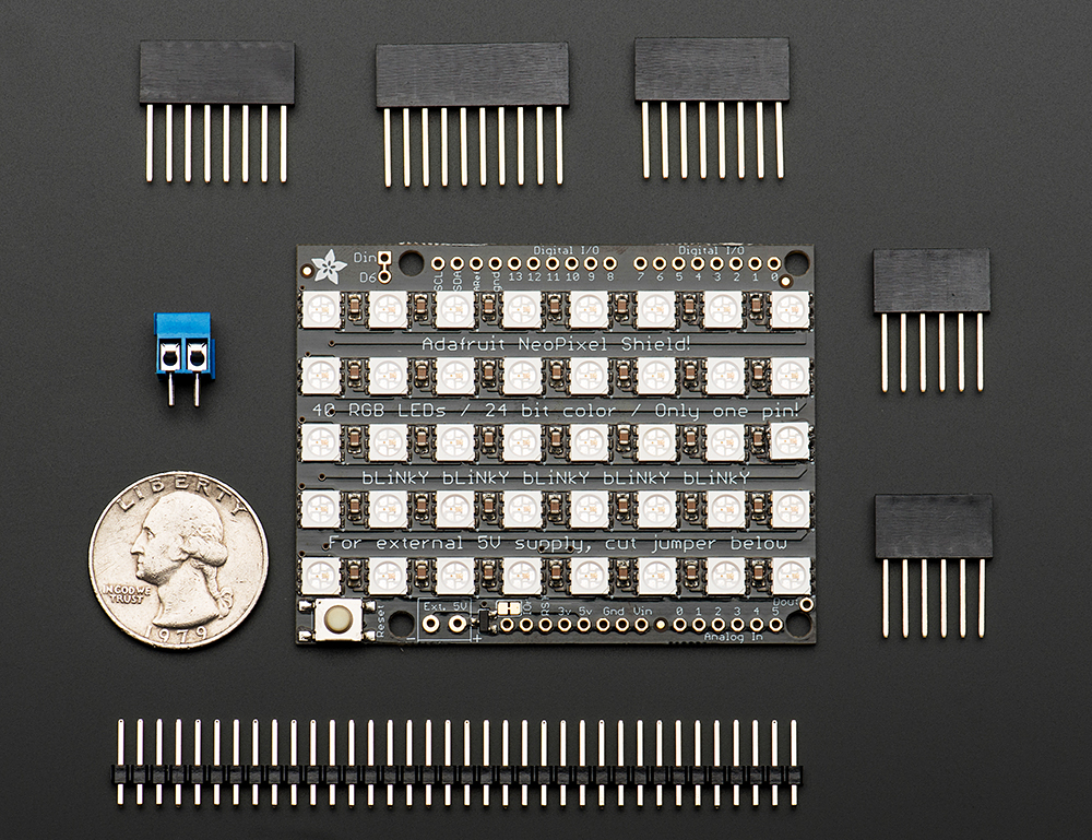 Adafruit NeoPixel Shield for Arduino - 40 RGB LED Pixel Matrix - Click Image to Close