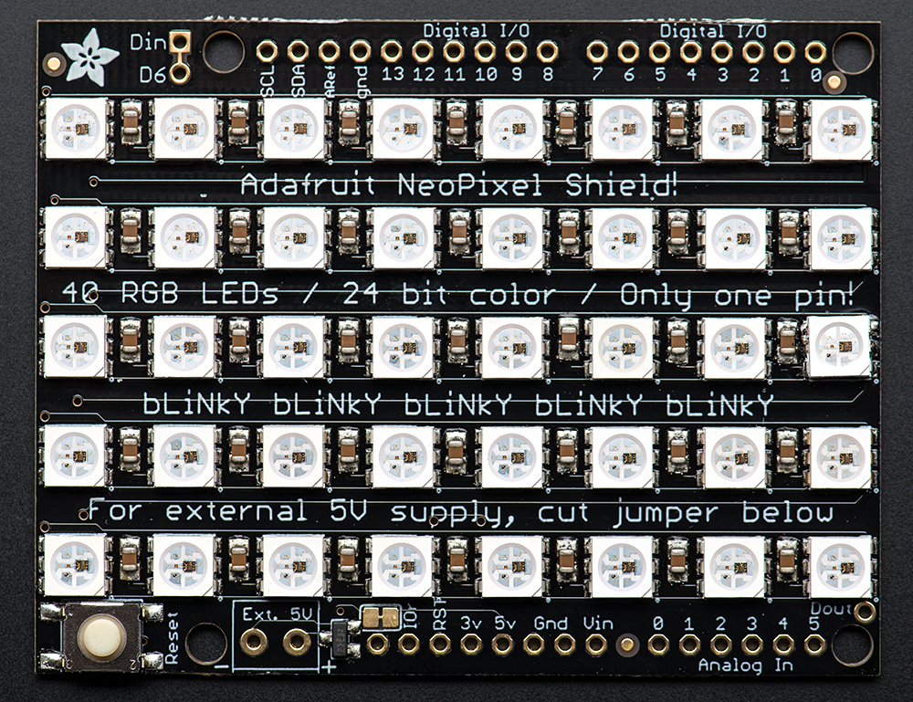Adafruit NeoPixel Shield for Arduino - 40 RGB LED Pixel Matrix - Click Image to Close