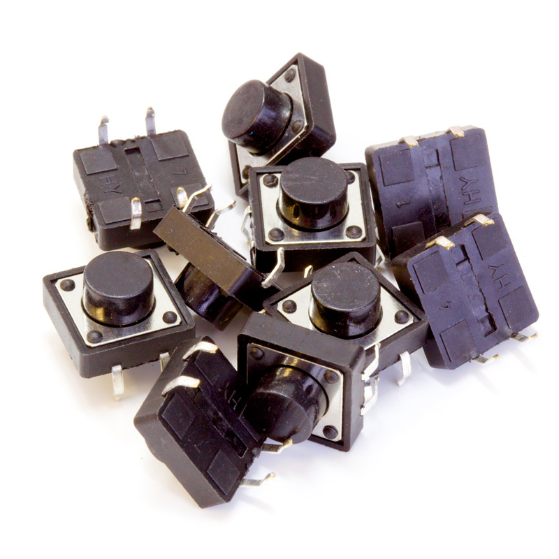 10 Pack - Momentary Push Button Switch - 12mm Square (Big) - Click Image to Close